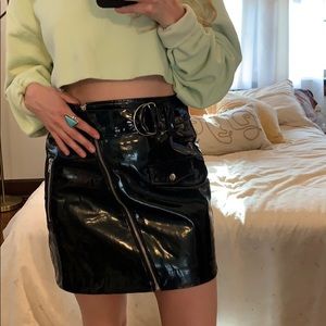 Vinyl mini black skirt